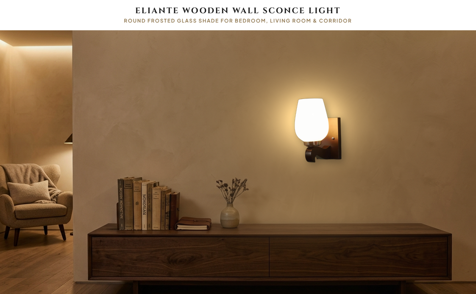 ELIANTE Wooden Wall Round Shade Mount Wall Lamp Wall Sconce Decorative Night Wall Light(Blub Not