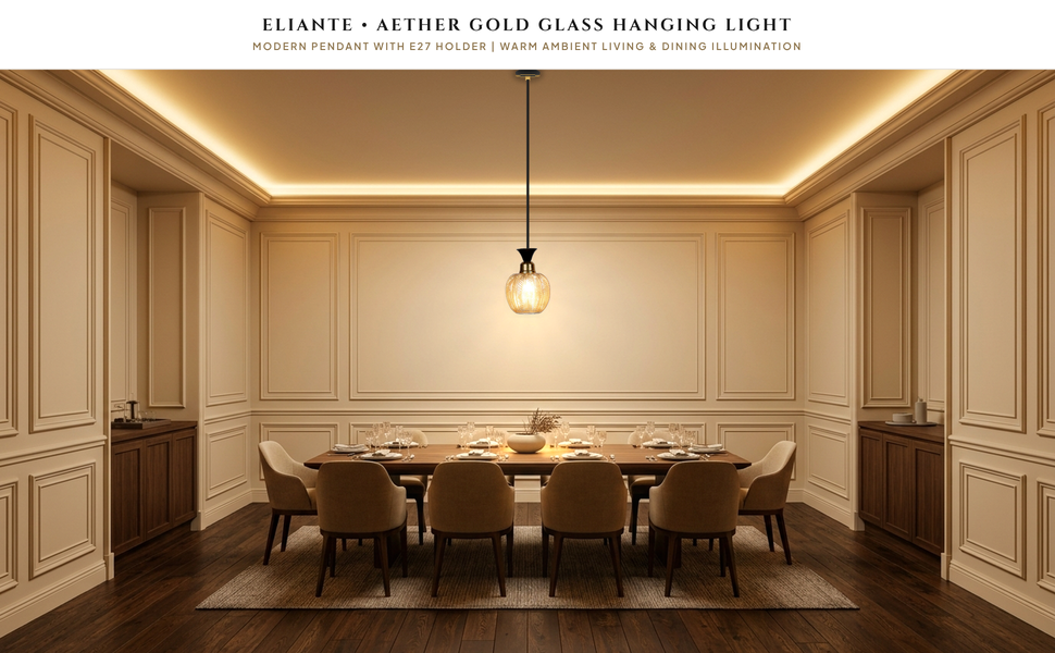 ELIANTE Aether Hanging Light with E27 Holder and Gold Glass Shade Hero Lifestyle