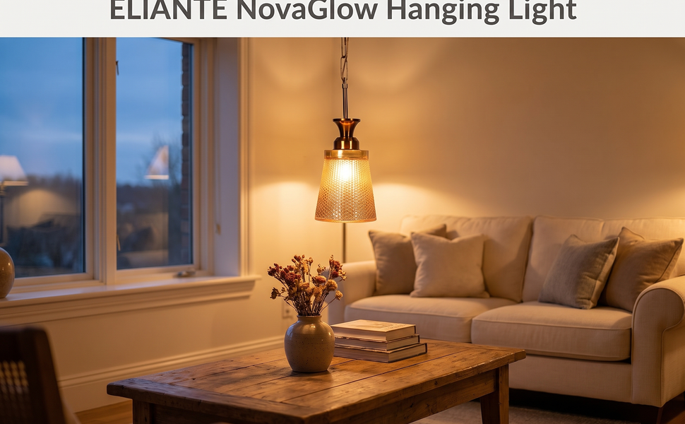 E27 होल्डर और गोल्ड ग्लास शेड हीरो लाइफस्टाइल के साथ ELIANTE NovaGlow हैंगिंग लाइट