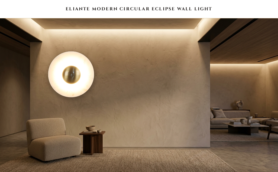 ELIANTE Modern Circular Eclipse Black Iron Wall Light for Living Room Bedroom and Foyer with