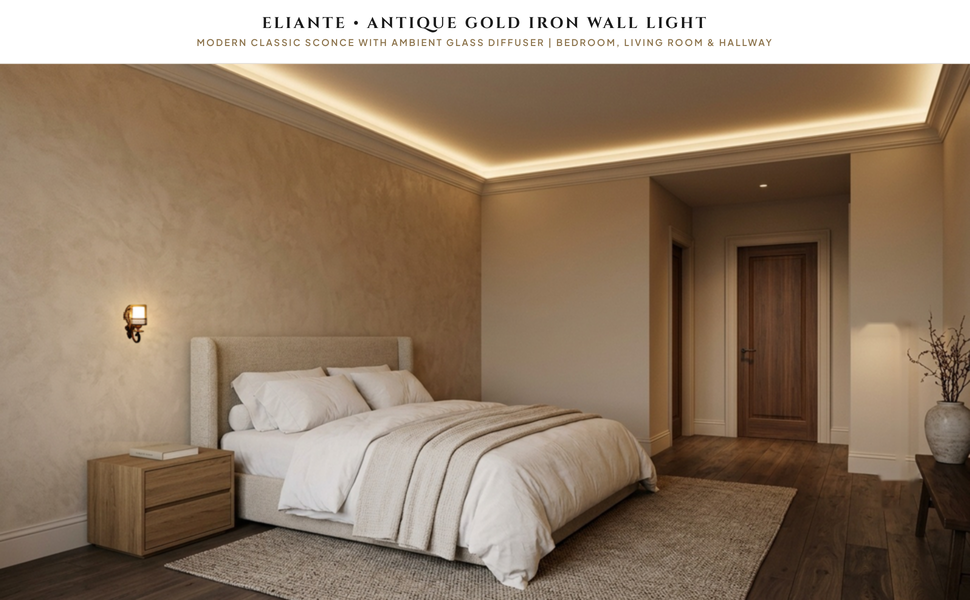 ELIANTE Antique Gold Iron Wall Light Hero Lifestyle