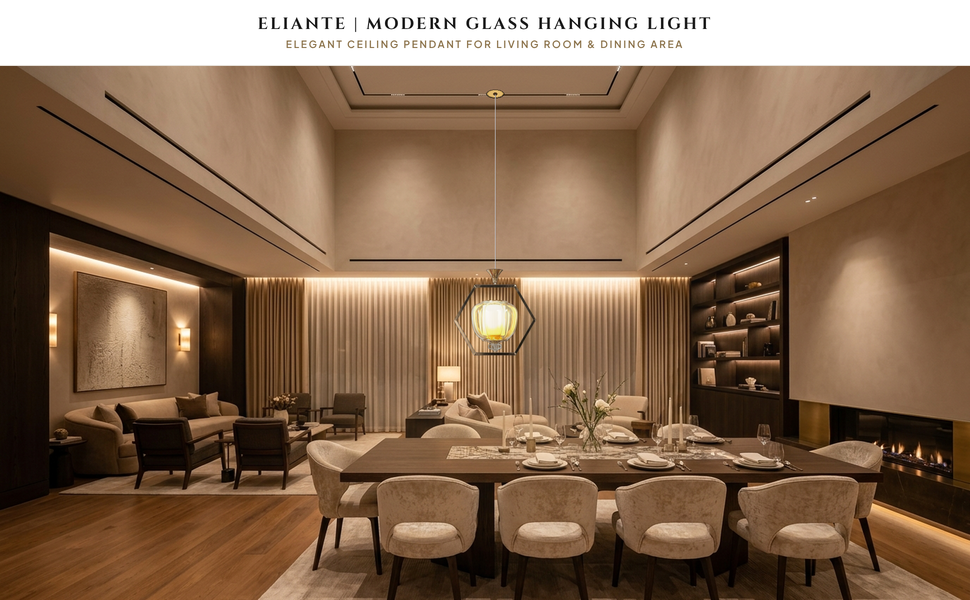 ELIANTE Modern Glass Hanging Light for Living Room & Dining Area Hero Lifestyle
