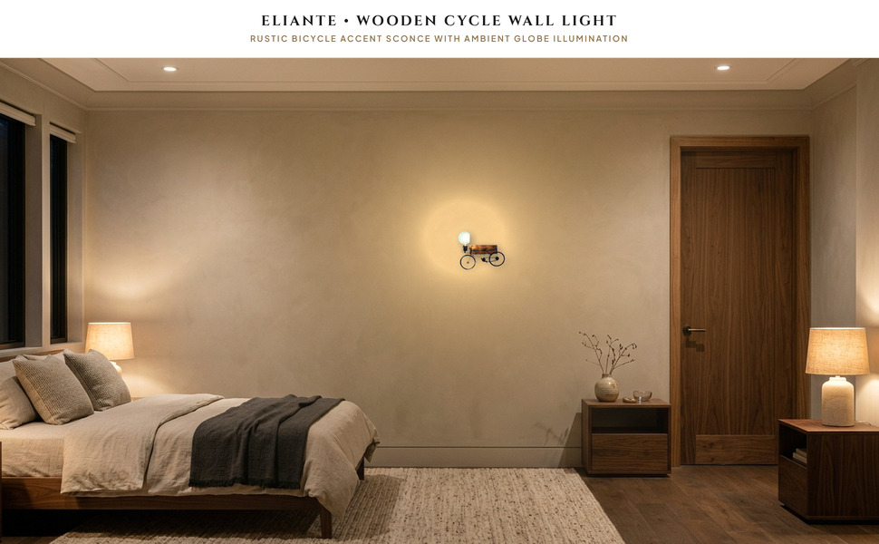 ELIANTE Wood Wall Light Wooden Cycle Design Wall Light Lamp for Living Room, Bedroom, Dining Room