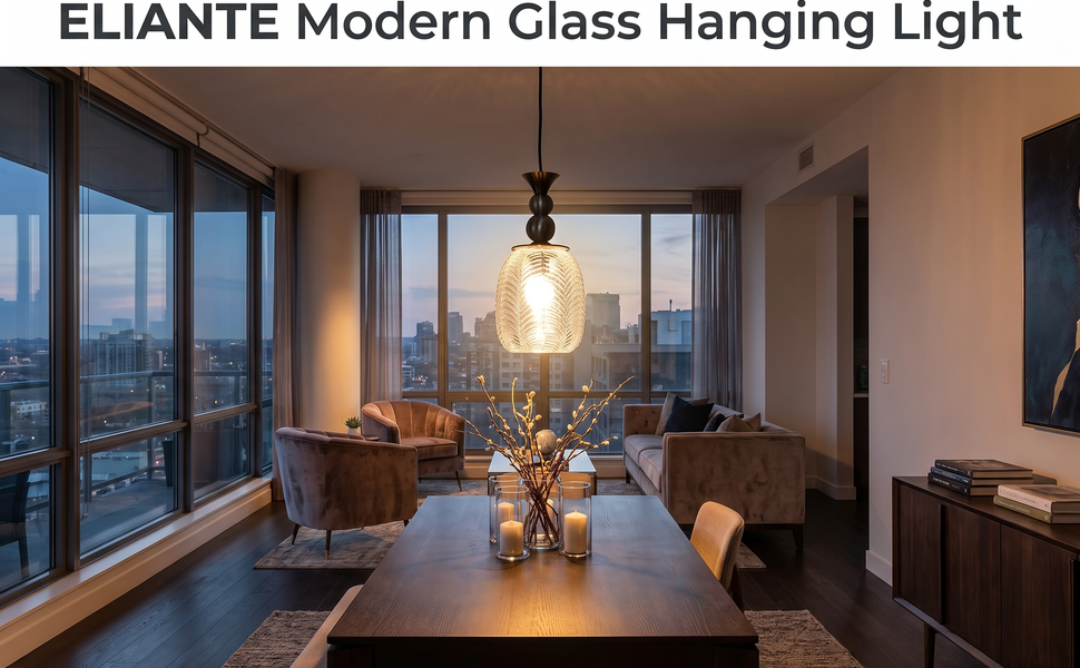 ELIANTE Modern Glass Hanging Light for Living Room & Dining Area Hero Lifestyle