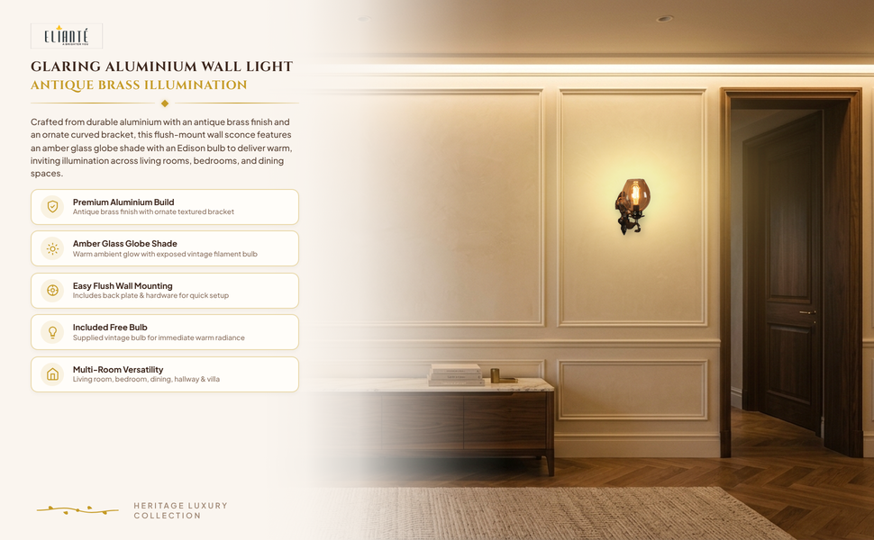 Glaring Aluminium Wall Light Antique Brass for Living Room, Bedroom, Dining Room, Kitchen feature