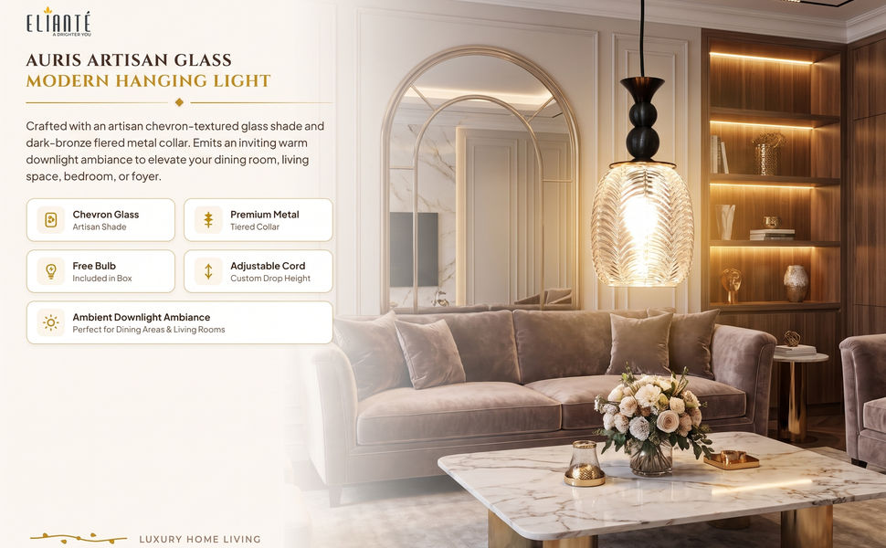 Modern Glass Hanging Light for Living Room & Dining Area feature panel
