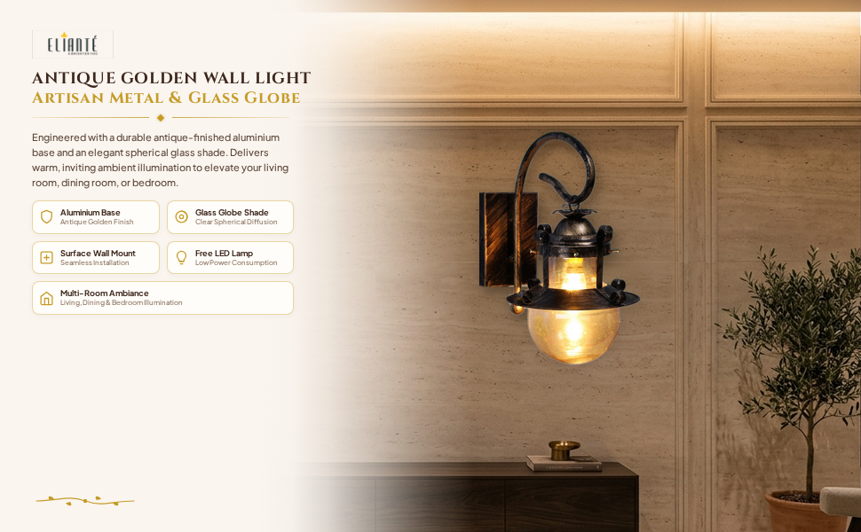 Aluminium Wall Light Golden Antique Design Wall Light for Dining, Bedroom,Living Room,Restaurants