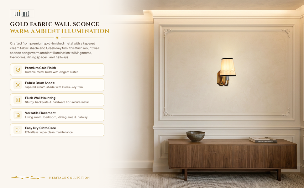 Gold Fabric Wall Sconces - S-121-1W feature panel