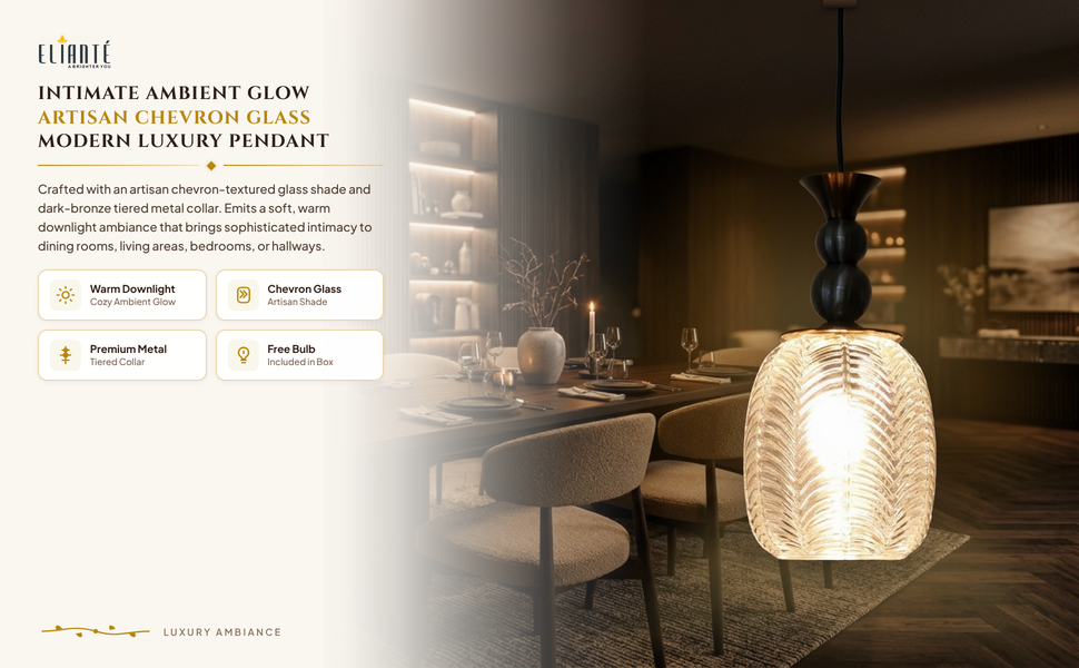 ELIANTE Modern Glass Hanging Light for Living Room & Dining Area Ambiance Panel