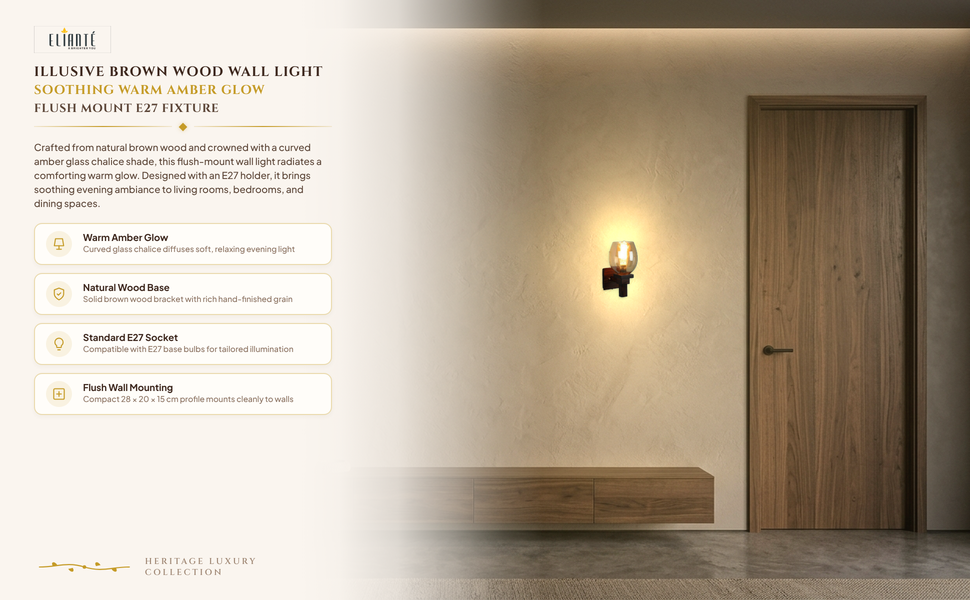 ELIANTE Illusive Brown Wood Wall Lights - Aj-07-1W-Gold Ambiance Panel