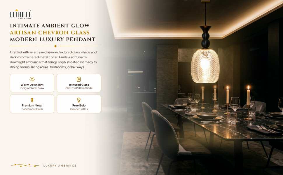 ELIANTE Modern Glass Hanging Light for Living Room & Dining Area Ambiance Panel