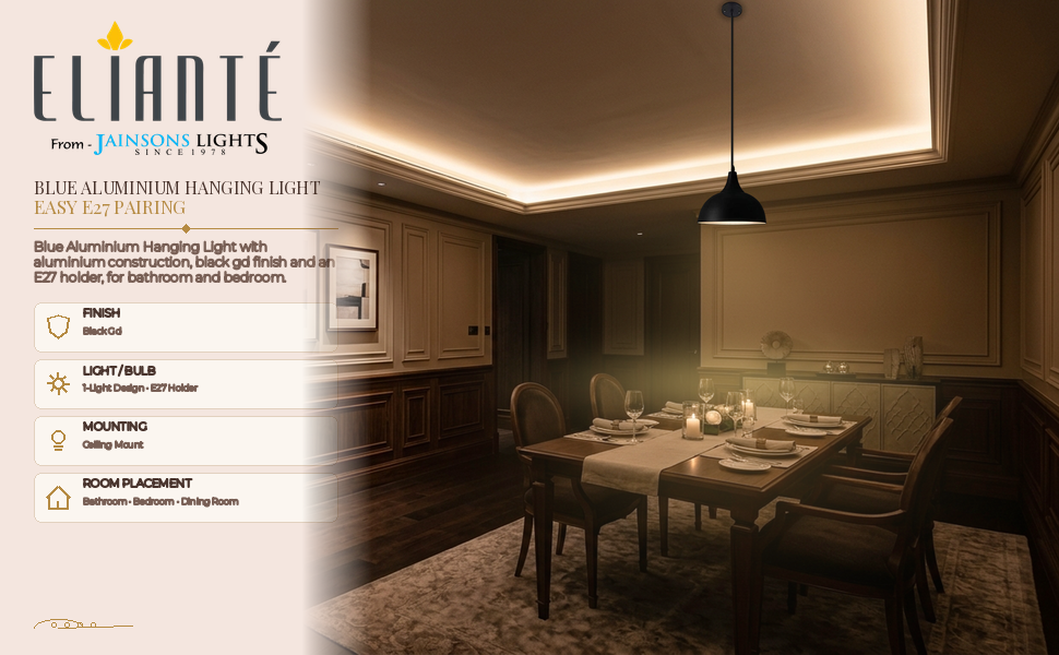 ELIANTE Black Metal Hanging Lights for Home, Office, Bedroom, Drawing Room & Lobby Ambiance Panel