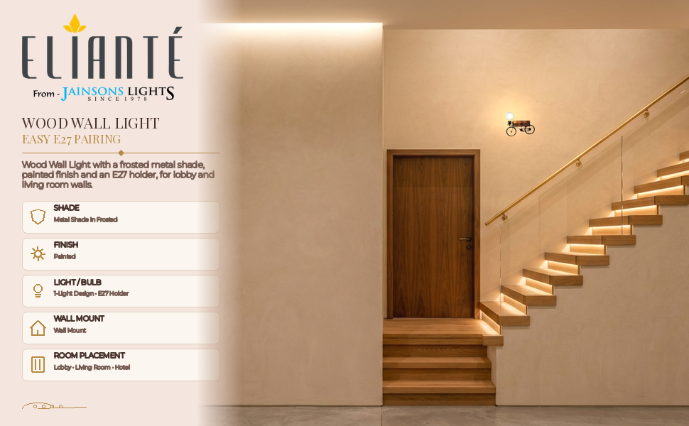 ELIANTE Wood Wall Light Wooden Cycle Design Wall Light Lamp for Living Room, Bedroom, Dining Room
