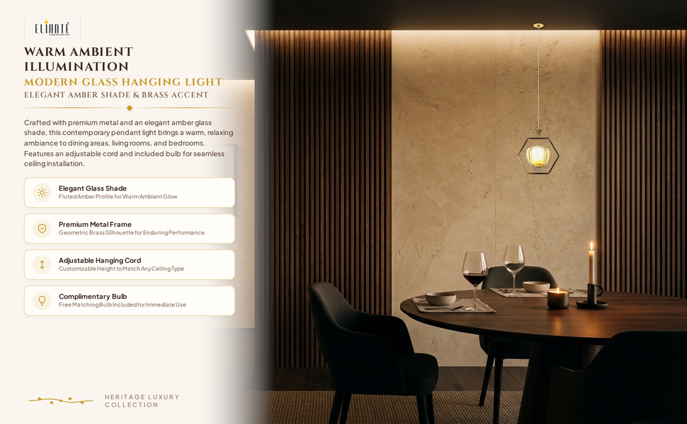 ELIANTE Modern Glass Hanging Light for Living Room & Dining Area Ambiance Panel