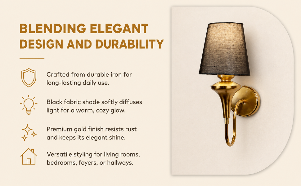 Durable Gold Iron Construction, Elegant Design