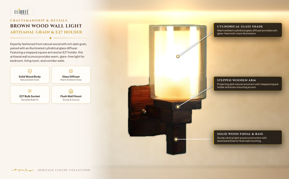Insolent Brown Wood Wall Lights - Aj-03-1W-Gold-Wh construction detail