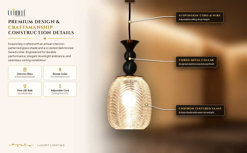 Modern Glass Hanging Light for Living Room & Dining Area construction detail