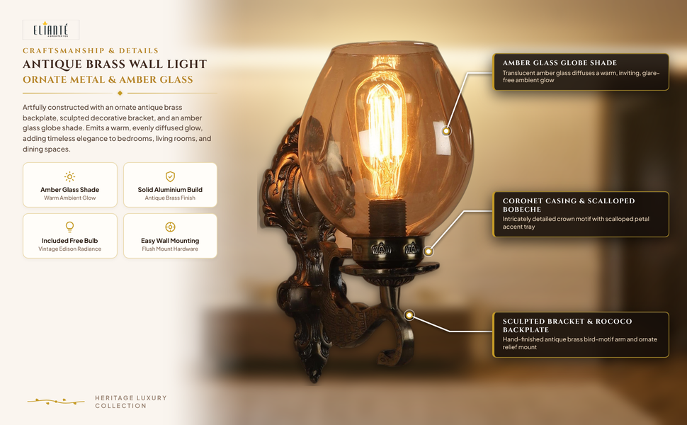 Glaring Aluminium Wall Light Antique Brass for Living Room, Bedroom, Dining Room, Kitchen