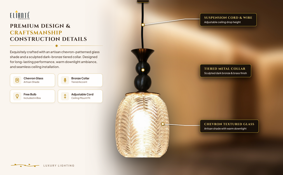 Modern Glass Hanging Light for Living Room & Dining Area construction detail