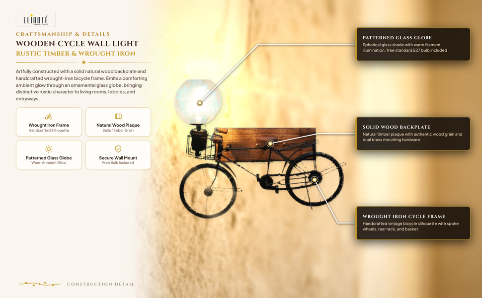 Wood Wall Light Wooden Cycle Design Wall Light Lamp for Living Room, Bedroom, Dining Room