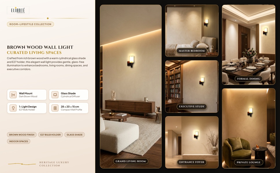 ELIANTE Insolent Brown Wood Wall Lights - Aj-03-1W-Gold-Wh Room Lifestyle Grid