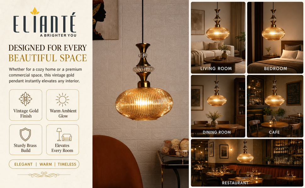 ELIANTE Povque Gold Pendant Room Lifestyle Grid