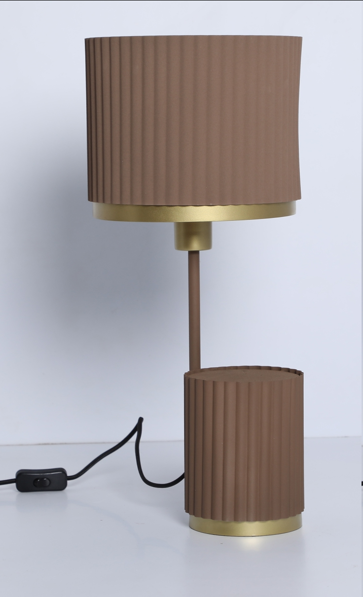 JS-GL-0046-T BR - Texture Brown & Gold Metal Modern Table Lamp