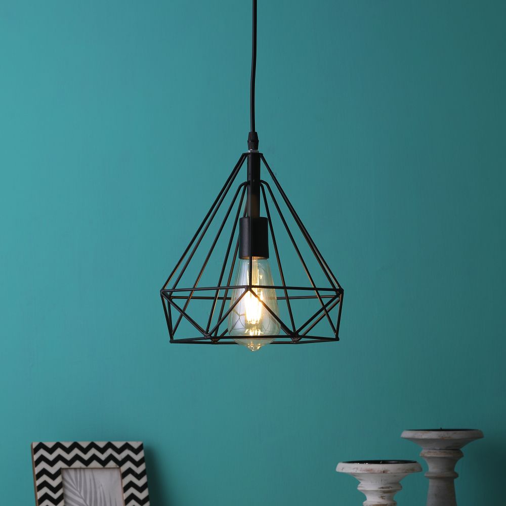 Black Metal Single Hanging Light - 0070-HL - Included Bulb