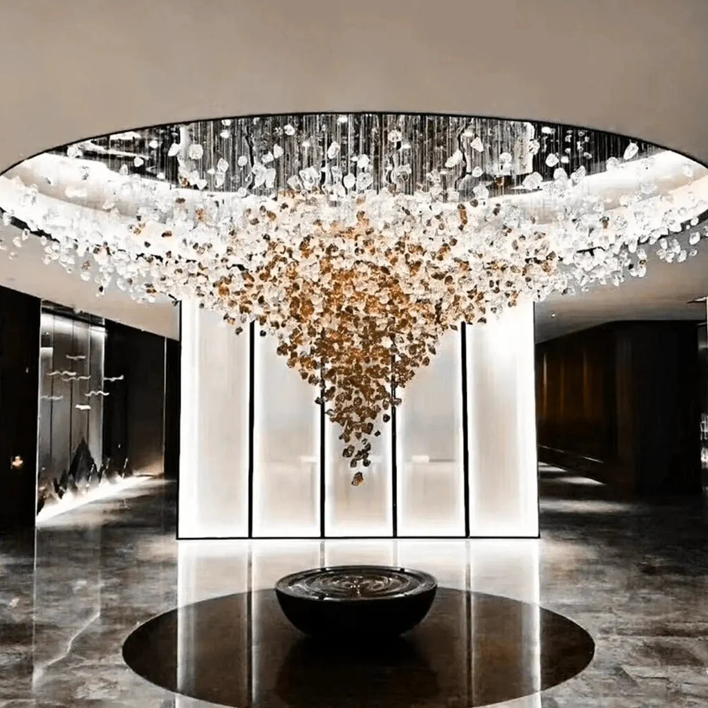 Gemstoniya Crystal Glass Chandelier – Modern Luxury Hanging Light for Living & Dining Room