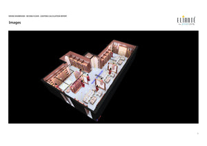Odhni Sarees, Pitampura — full second floor 3D render with engineered lighting design by Jainsons Lights