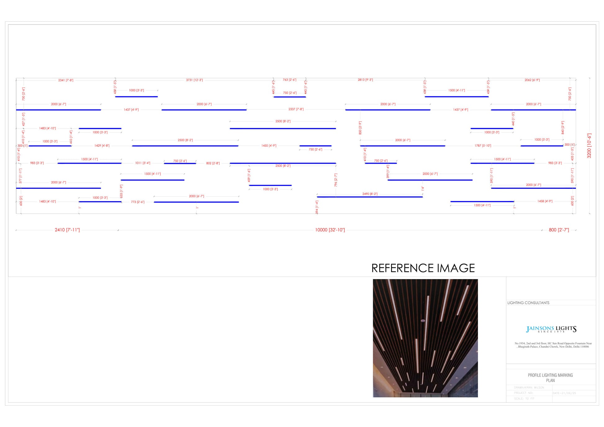 Unity Group Swimming Pool — custom random-pattern profile lighting marking plan with client reference image