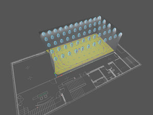 Sportball pickleball court — FINAL design with 5×12 uniform 24.4W grid, glare-free tournament-grade coverage