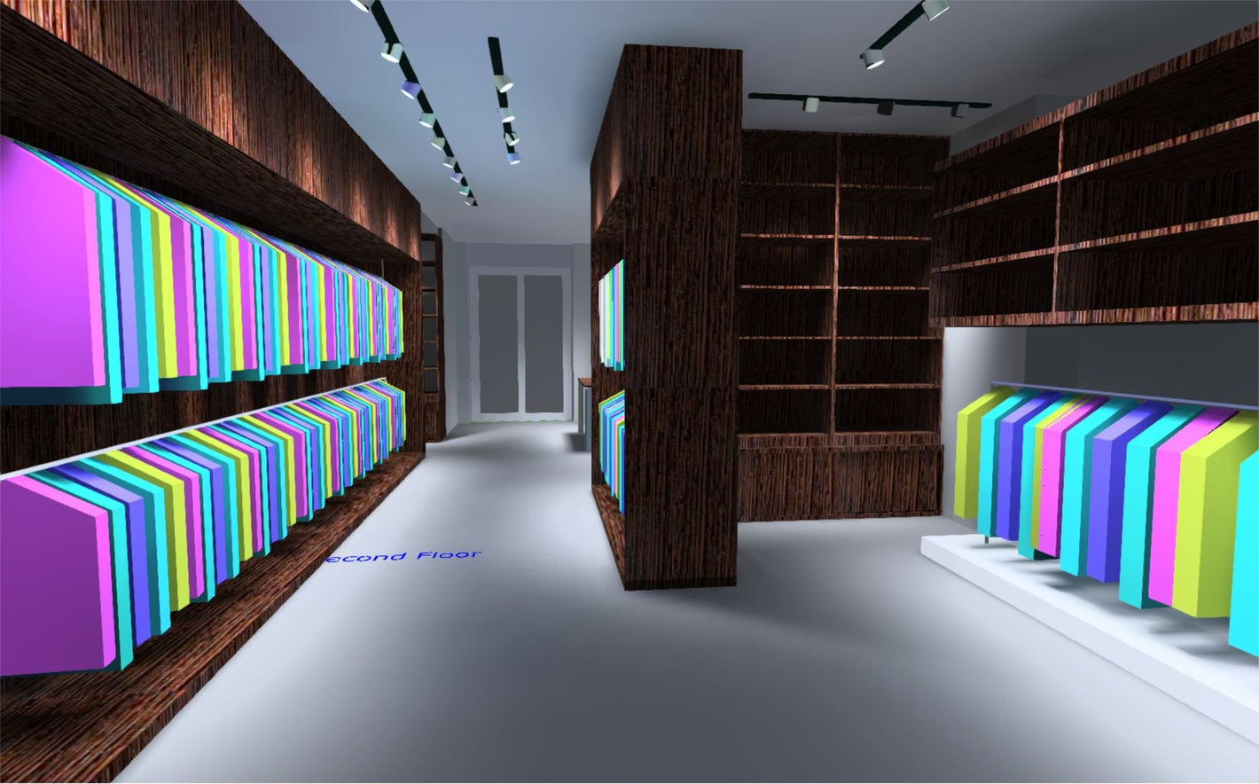 Tulips by Satyabhama — Second floor hero render with backlit saree display by Jainsons Lights
