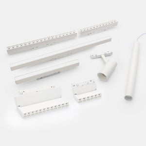 JS-FDS white components family — tracks, grille, linear, spot, pendant