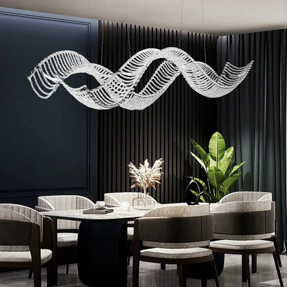 Seranova Wave Crystal Chandelier – Luxury Wave-Inspired LED Crystal Dining Light for Modern Interiors