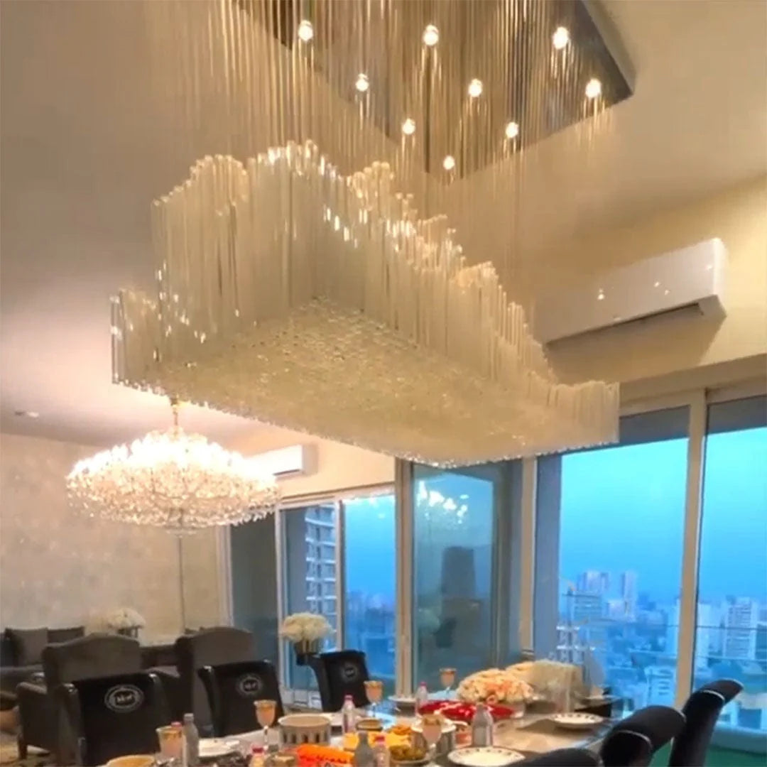 Glaciera Chandelier – Handcrafted Borosilicate Glass Luxury Lighting for Duplex & Atriums