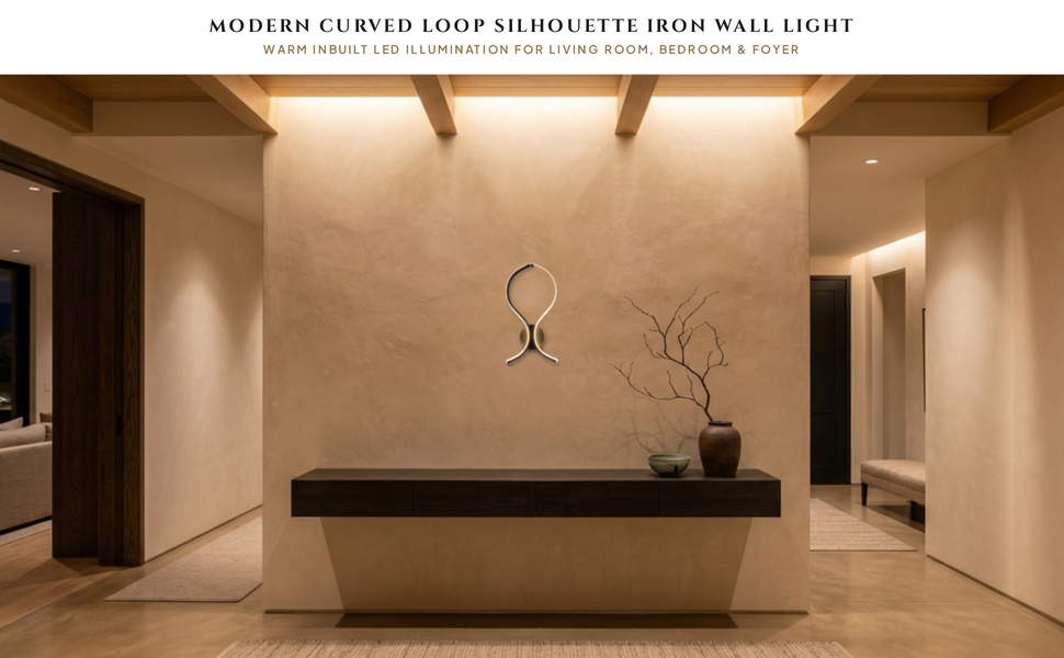 ELIANTE Modern Curved Loop Silhouette Iron Wall Light Black for Living Room Bedroom Foyer, Inbuilt