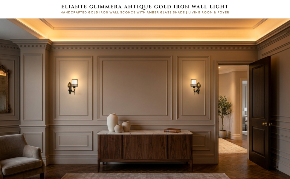 ELIANTE Glimmera Antique Gold Iron Wall Light Hero Lifestyle