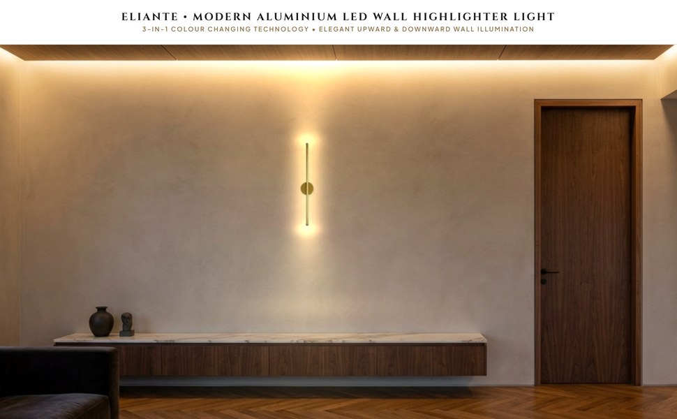 ELIANTE Modern Aluminium LED Wall Highlighter Light 3-in-1 Colour Changing (Warm/Natural/Cool