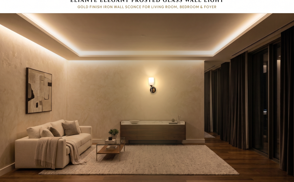 ELIANTE Elegant Frosted Glass Cup Gold Iron Wall Light for Living Room, Bedroom, Foyer and Balcony,