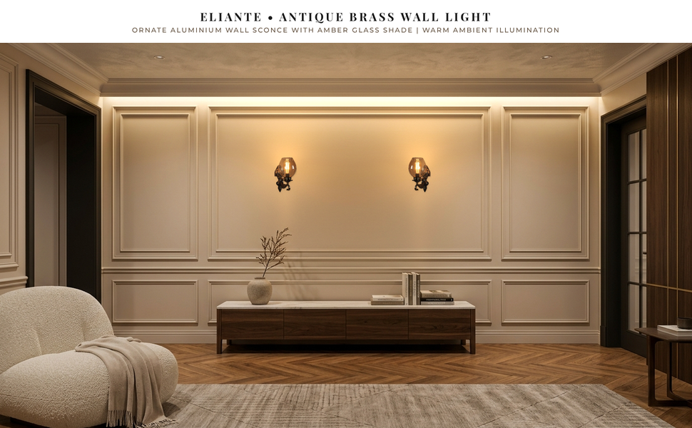 ELIANTE Glaring Aluminium Wall Light Antique Brass for Living Room, Bedroom, Dining Room, Kitchen
