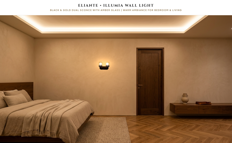 ELIANTE Illumia Wall Light with Black & Gold Glass Shade Hero Lifestyle