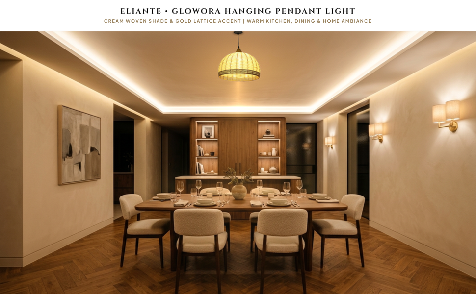 ELIANTE Glowora Hanging Light with E27 Holder and Cream Plastic Shade, Pendant Light for Kitchen,