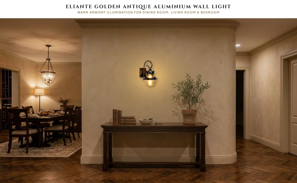 ELIANTE Aluminium Wall Light Golden Antique Design Wall Light for Dining, Bedroom,Living