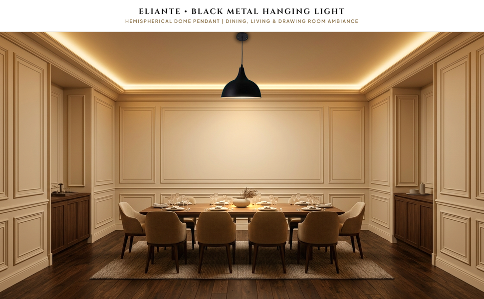 ELIANTE Black Metal Hanging Lights for Home, Office, Bedroom, Drawing Room & Lobby Hero Lifestyle