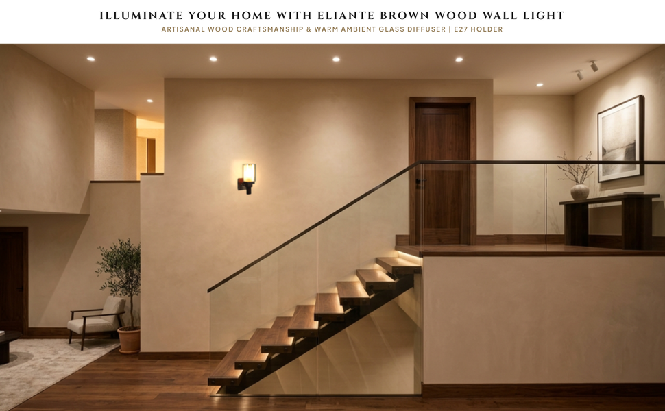 ELIANTE Insolent Brown Wood Wall Lights - Aj-03-1W-Gold-Wh Hero Lifestyle