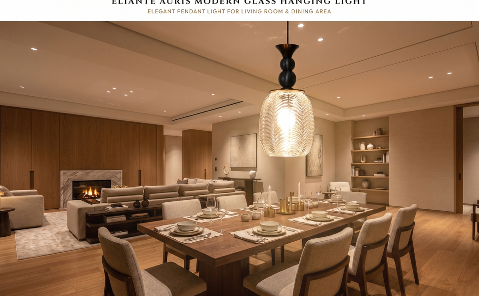 ELIANTE Modern Glass Hanging Light for Living Room & Dining Area Hero Lifestyle