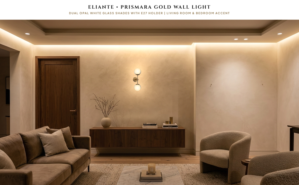 ELIANTE Prismara Gold Wall Light with White Glass Shade Hero Lifestyle