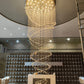 Spiral crystal butterfly chandelier above the reception, full height view