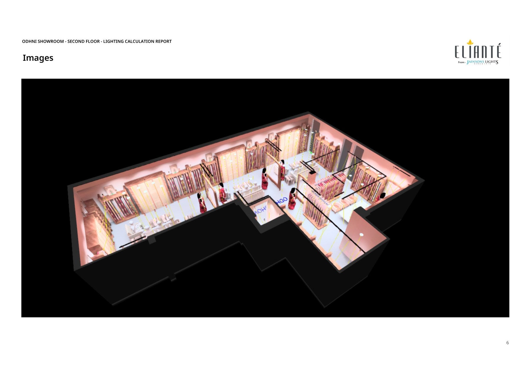 Odhni Sarees — showroom interior, alternate angle, warm 3000K CRI 97 wash